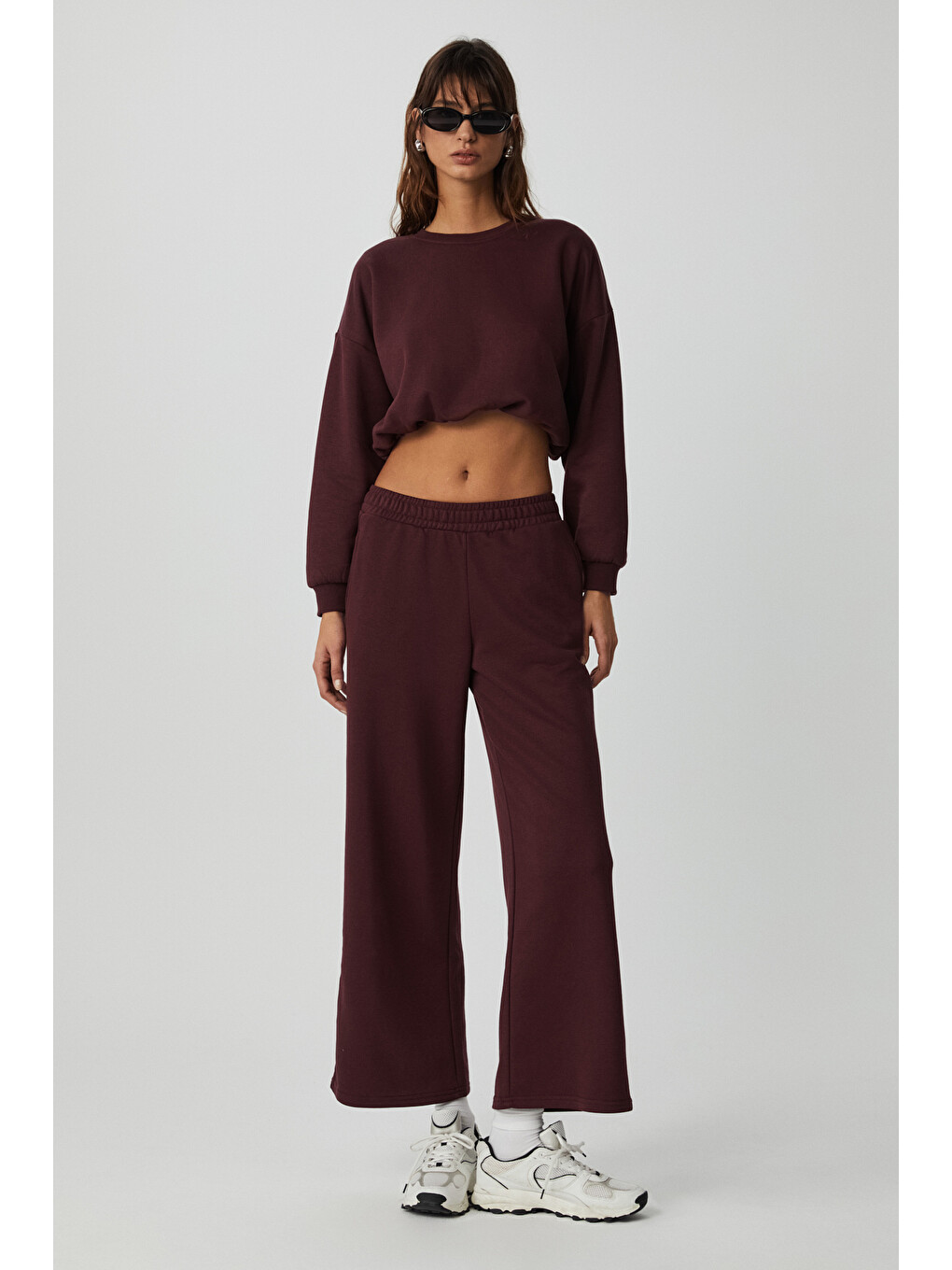 Dewanna Kadın Uzun Kollu Crop Bordo Eşofman Takımı-4