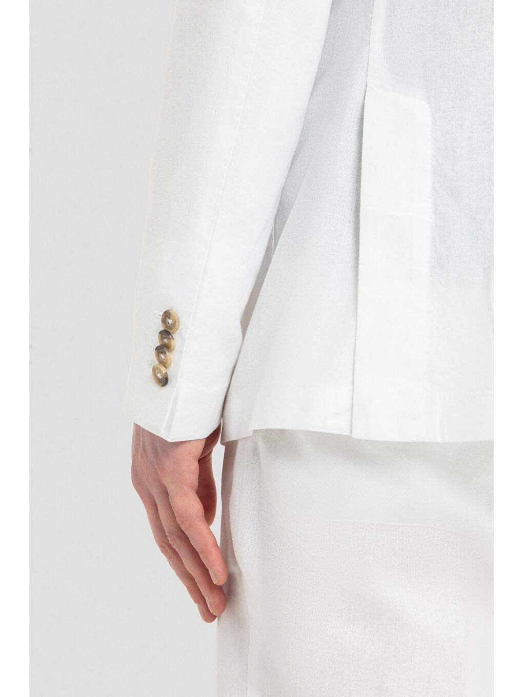 Mono Yaka Keten Takım Elbise Beyaz-6