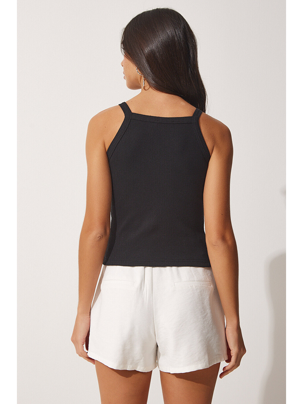 Siyah 2'li Fitilli Crop Halter Yaka Örme Atlet SİYAH BEYAZ LZV0003-3