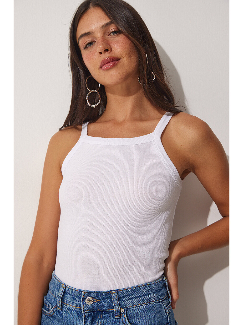 Kırmızı 2'li Fitilli Crop Halter Yaka Örme Atlet KIRMIZI BEYAZ LZV0003-2
