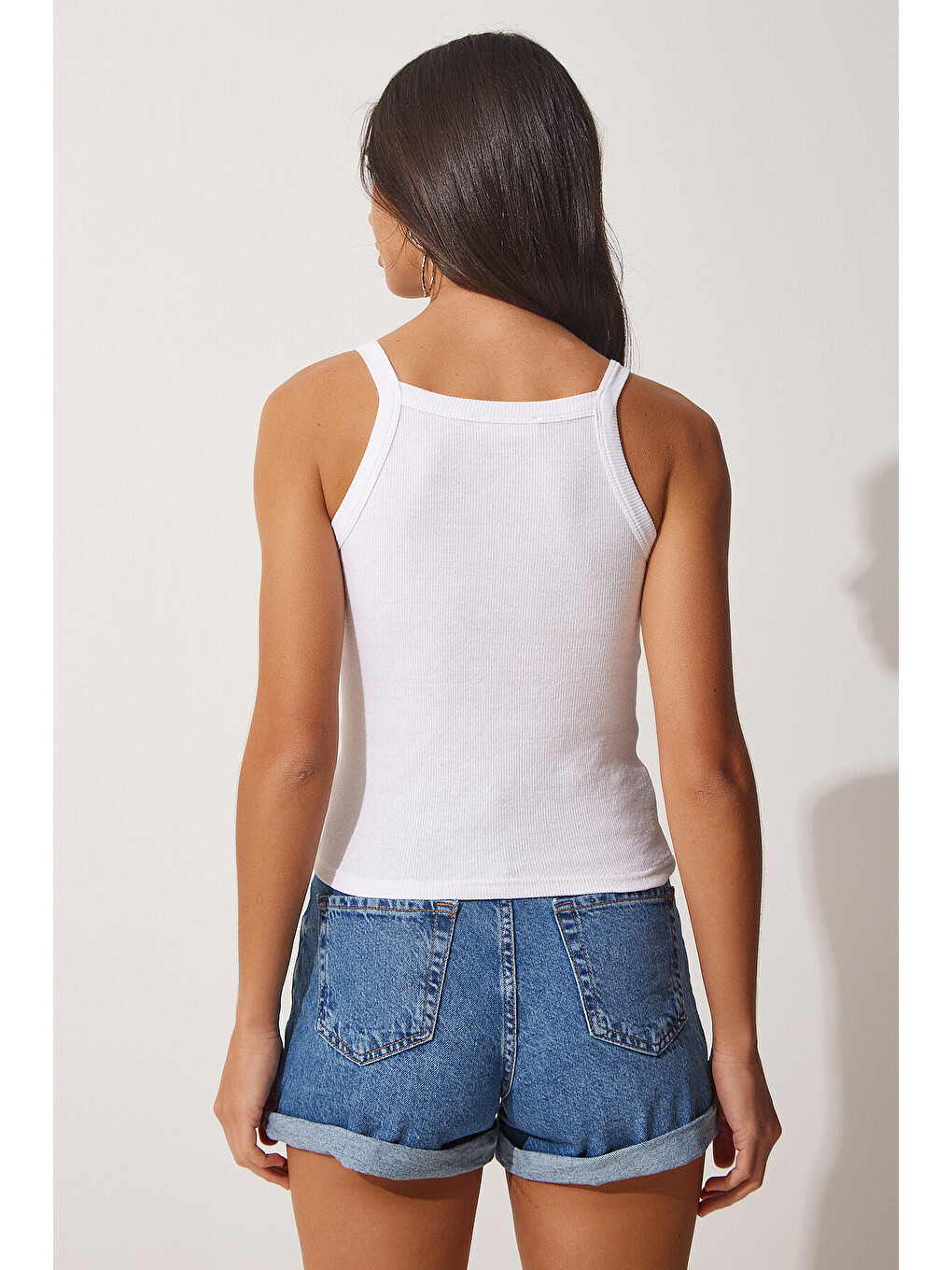 Kırmızı 2'li Fitilli Crop Halter Yaka Örme Atlet KIRMIZI BEYAZ LZV0003-3