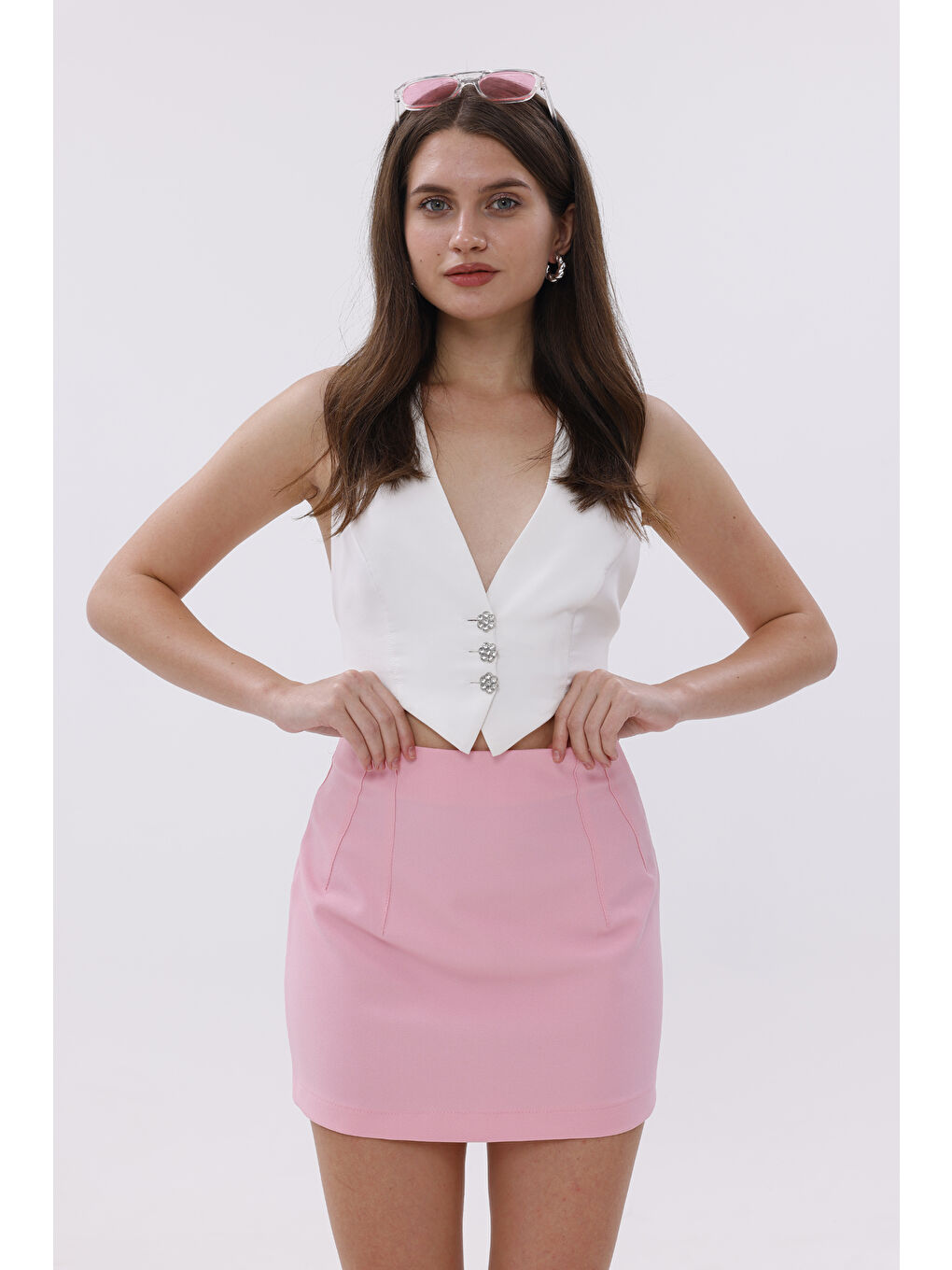 Pembe FundacshoosesXGenıus Kadın Pensli Etek İç Göstermez Lamineli Kadın Etek KADIN-ETEK-1