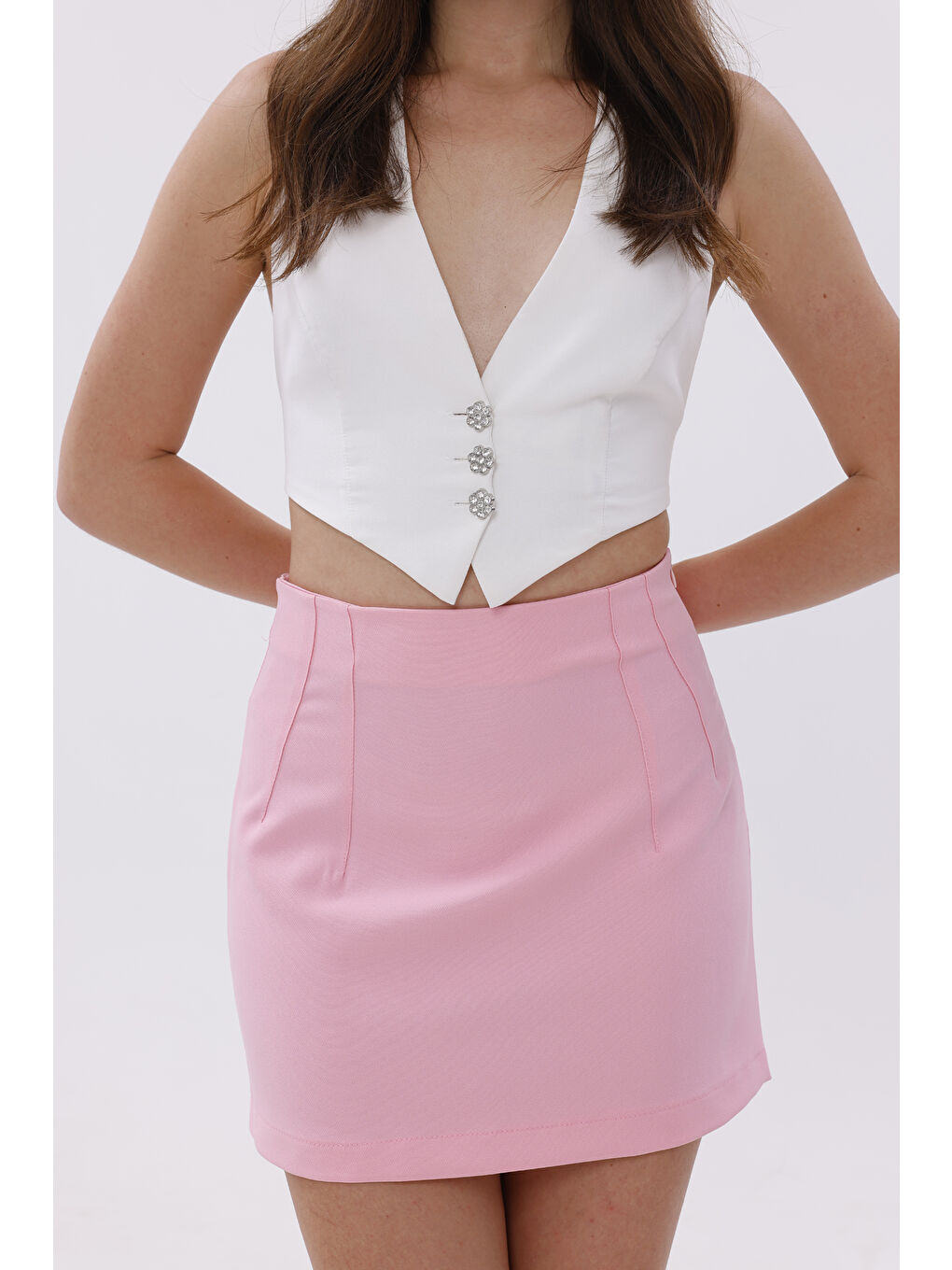 Pembe FundacshoosesXGenıus Kadın Pensli Etek İç Göstermez Lamineli Kadın Etek KADIN-ETEK-3