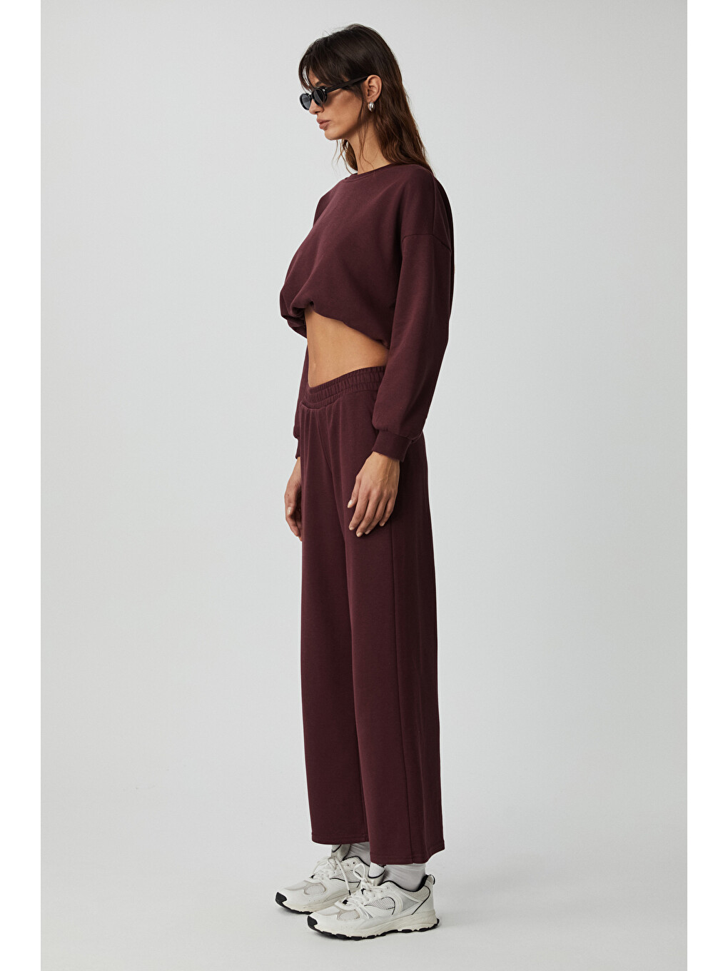 Dewanna Kadın Uzun Kollu Crop Bordo Eşofman Takımı-5