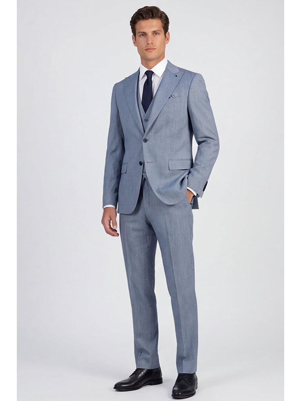 Giotelli Erkek Lacivert Dar Kesim Slim Fit Viskon 6 Drop Yelekli Takım Elbise-2