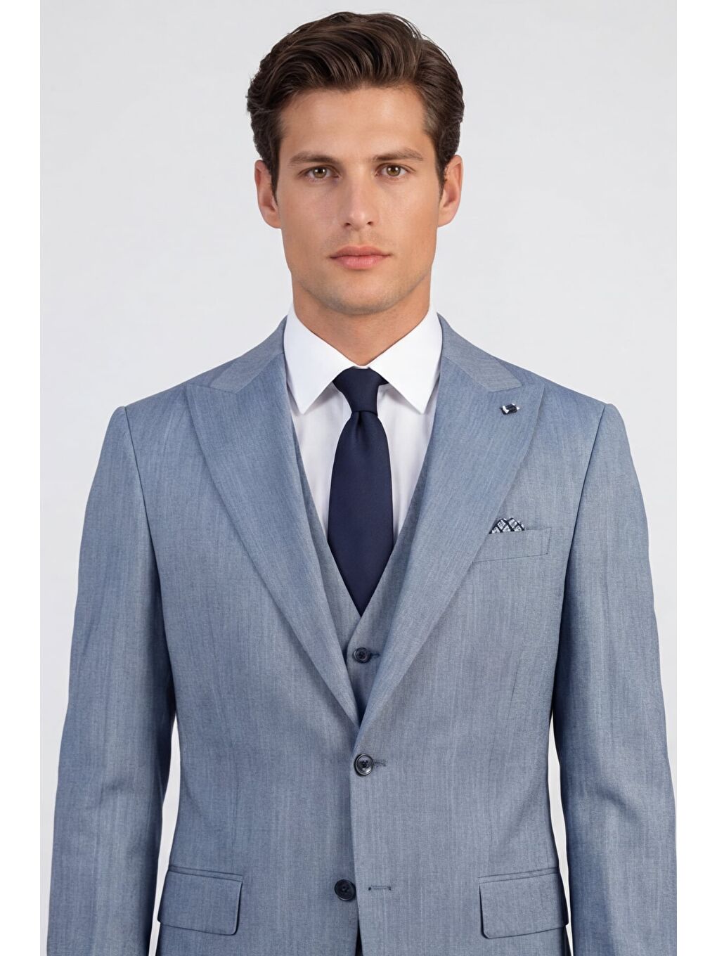 Giotelli Erkek Lacivert Dar Kesim Slim Fit Viskon 6 Drop Yelekli Takım Elbise-3