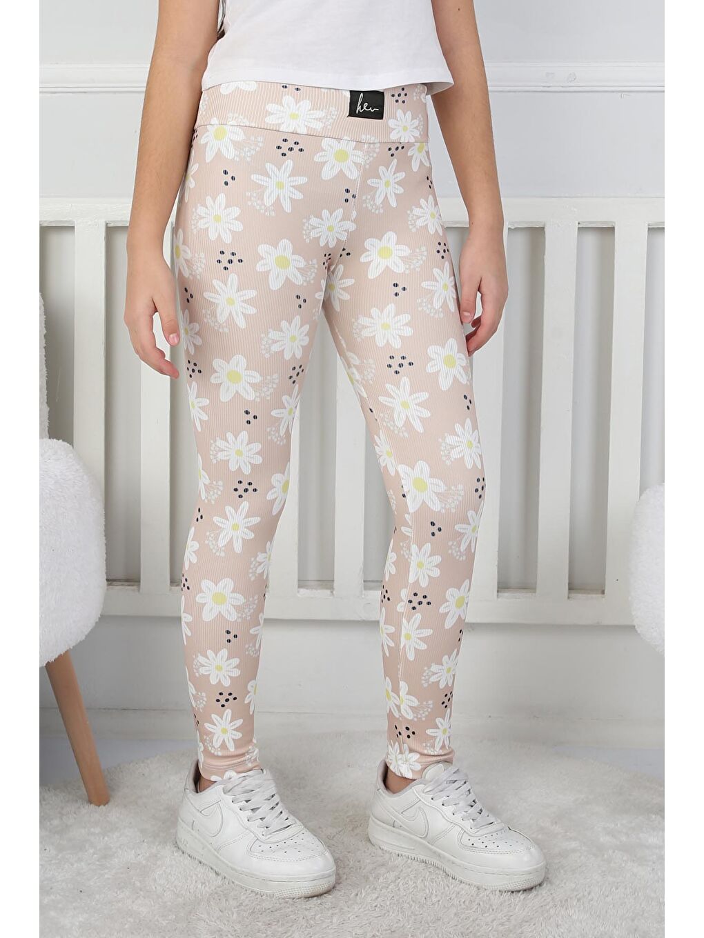 Kız Çocuk Bej Çiçekli Kız Çocuk Tayt - 26716