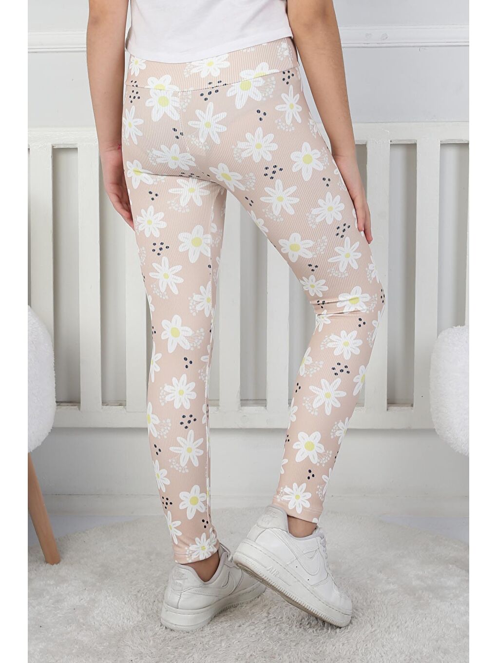 Kız Çocuk Bej Çiçekli Kız Çocuk Tayt - 26716-3