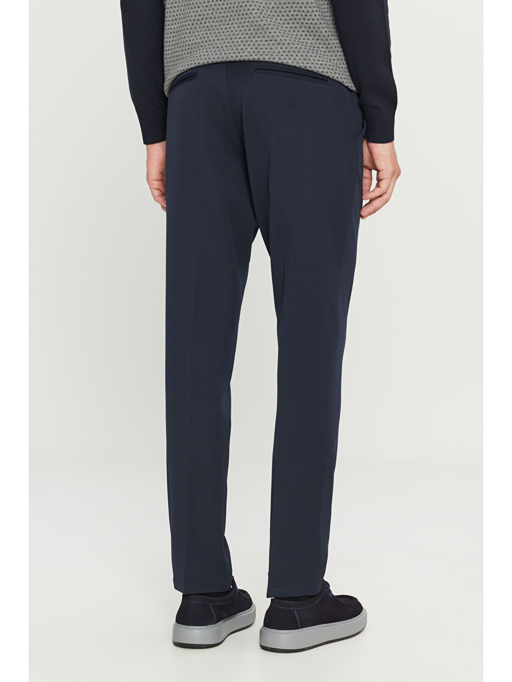 Erkek Lacivert Slim Fit Dar Kesim Beli Bağlamalı Yan Cepli Casual Esnek Pantolon-4