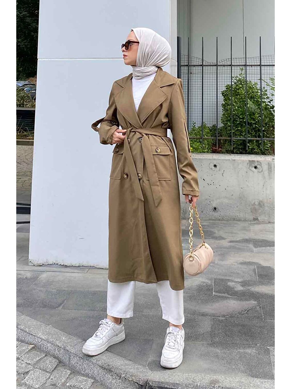 Pelican Ön Düğmeli Trençkot Haki-2