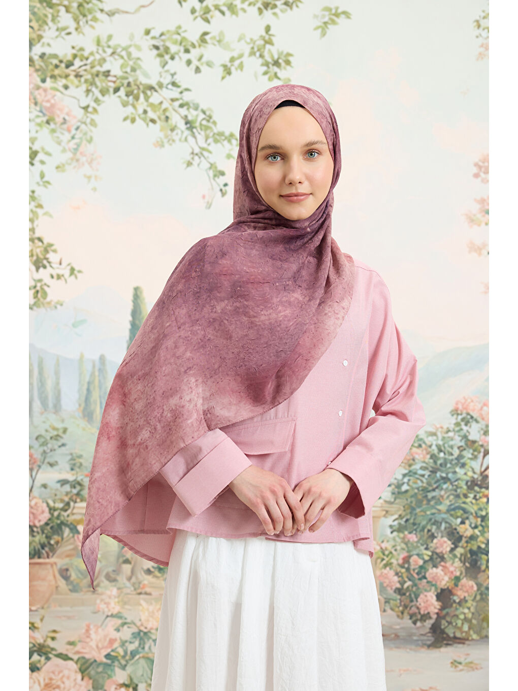 Vela Desenli Pamuk Şal Mürdüm