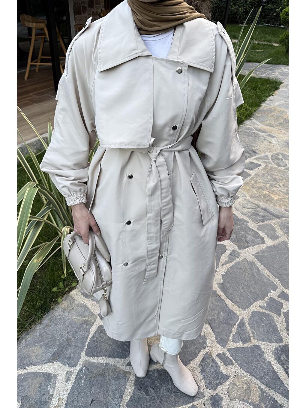 Bej Maya Trençkot Taş-2