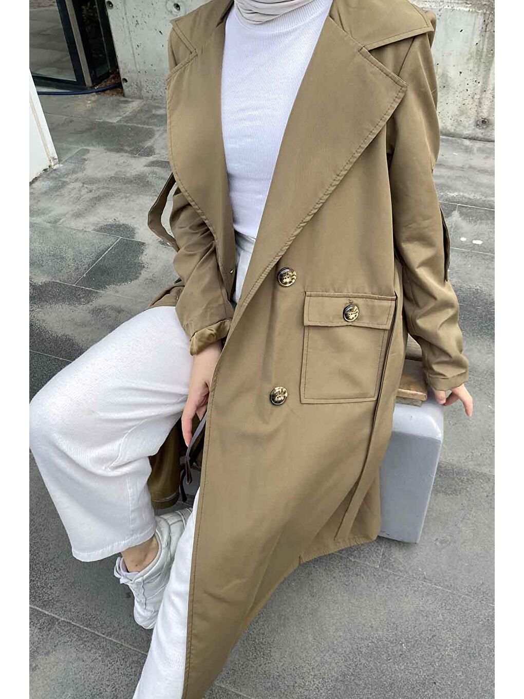 Pelican Ön Düğmeli Trençkot Haki-3