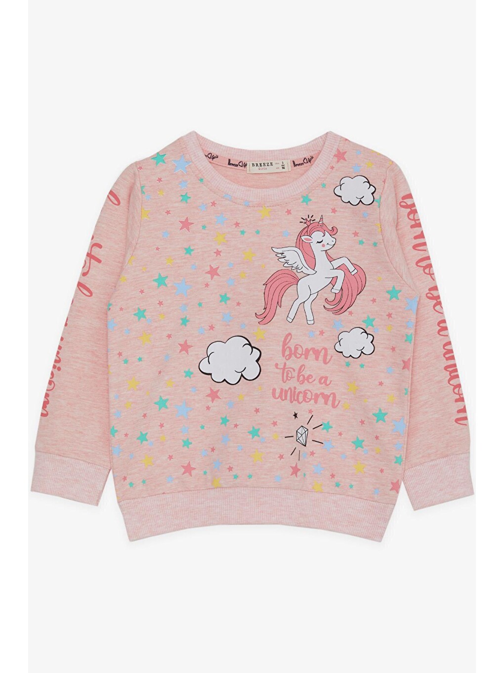 Pembe Kız Çocuk Sweatshirt Baskılı Somon Melanj (2-6 Yaş)