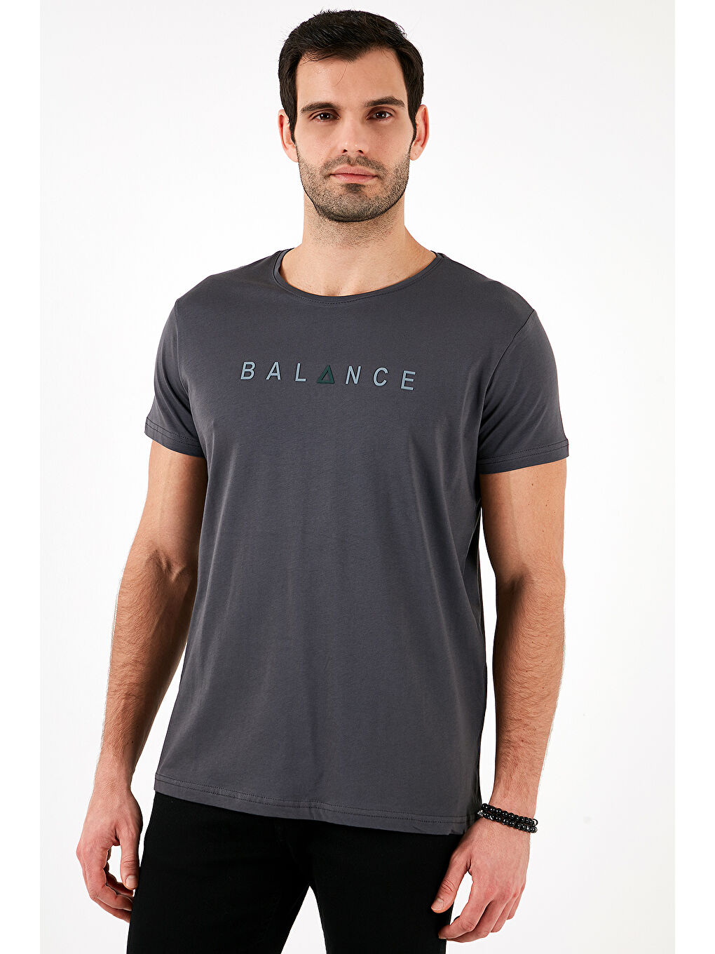 Gri Pamuklu Slim Fit Bisiklet Yaka Baskılı 3'lü Paket Tişört 541S31-1