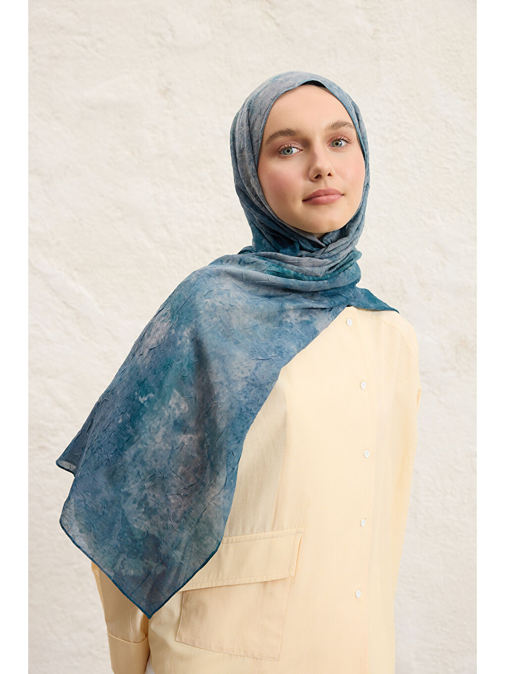 Mavi Vela Desenli Pamuk Şal Okyanus