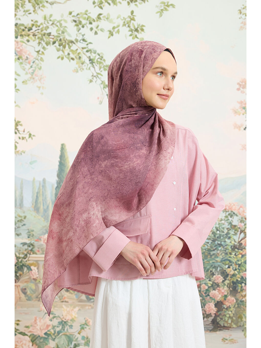 Vela Desenli Pamuk Şal Mürdüm-1