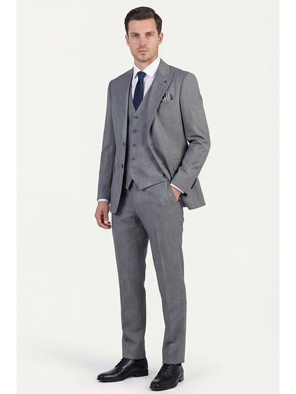 Giotelli Erkek Antrasit Dar Kesim Slim Fit Viskon 6 Drop Yelekli Takım Elbise-1