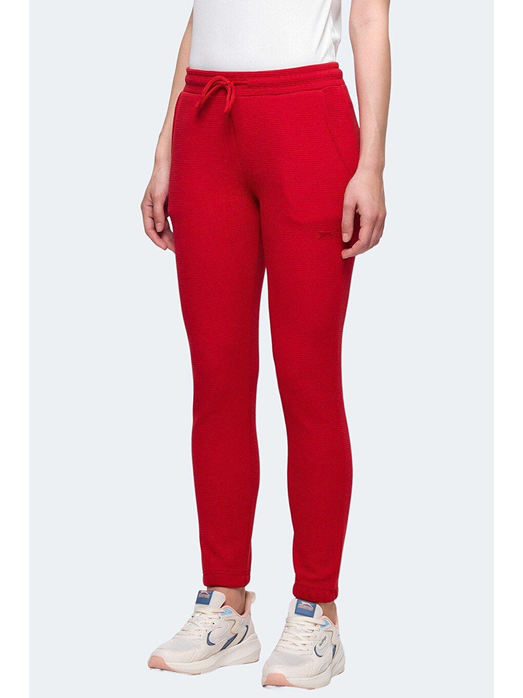 Poll 2 Li Set Kadın Cepli Slim Fit Bej - Kırmızı Eşofman Altı-3