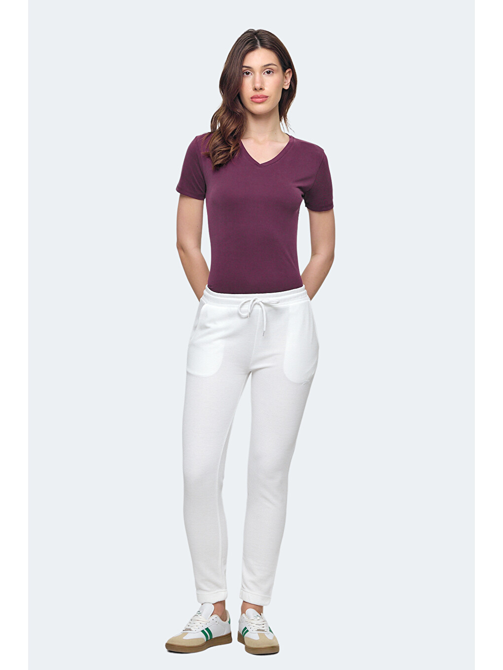 Poll 2 Li Set Kadın Cepli Slim Fit Bej - Kırmızı Eşofman Altı-4