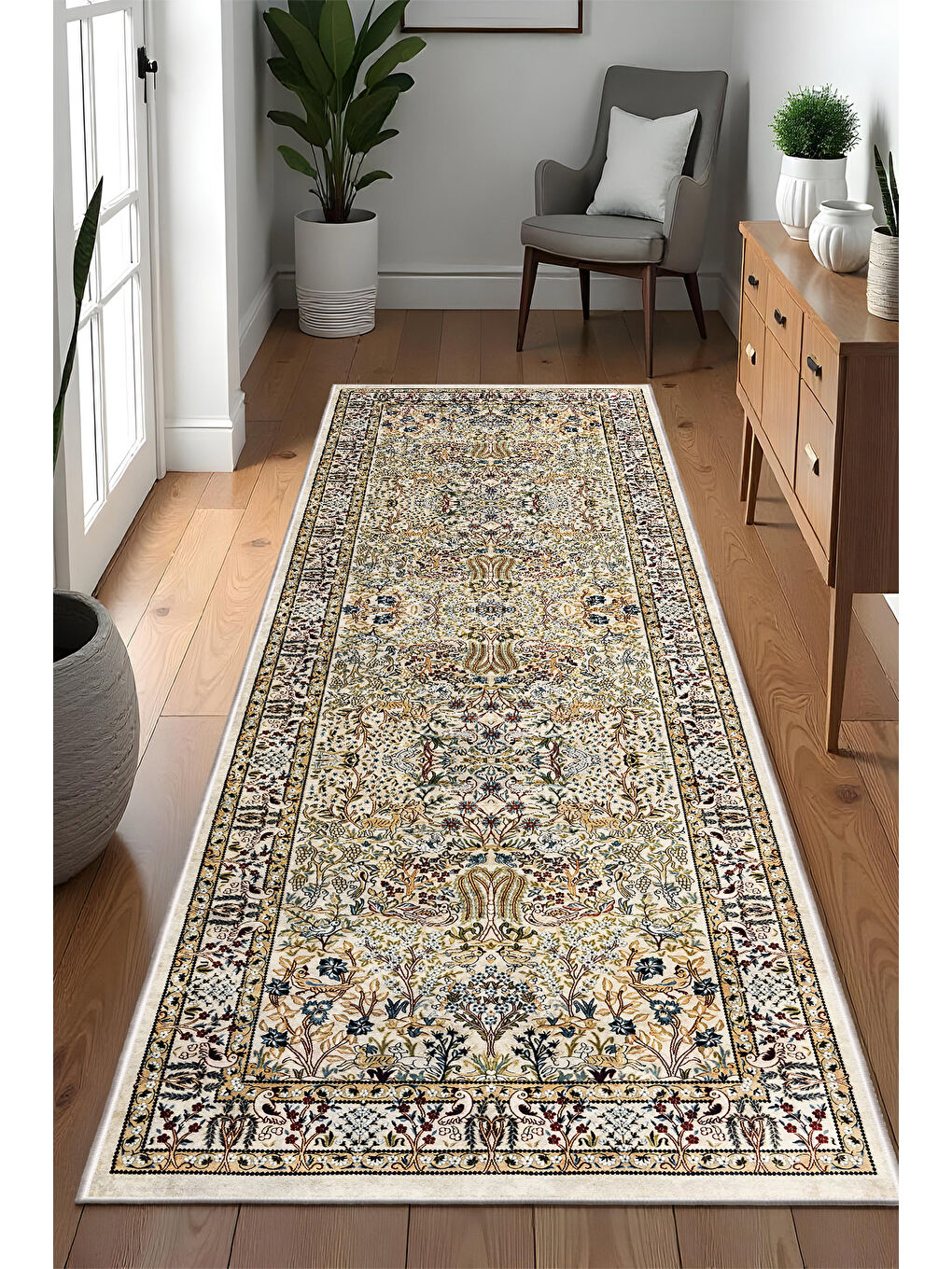 Gri Dekoratif Özel Tasarım Yıkanabilir İnce Kaymaz Tabanlı Modern Halı KECE FR06-4