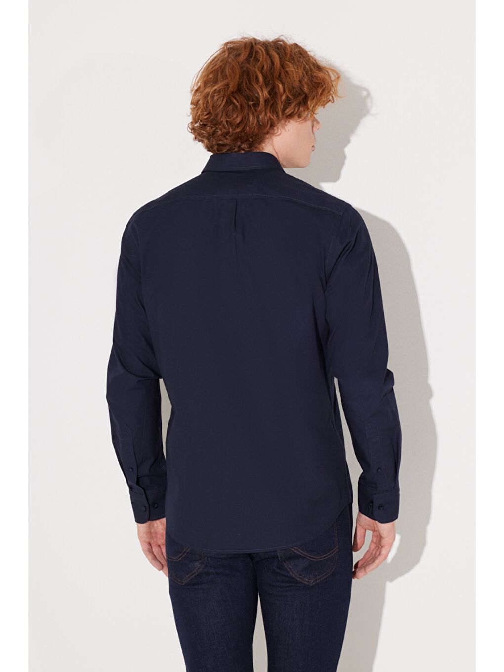 Lacivert Regular Fit Normal Kesim %100 Pamuk Uzun Kollu Gömlek-4