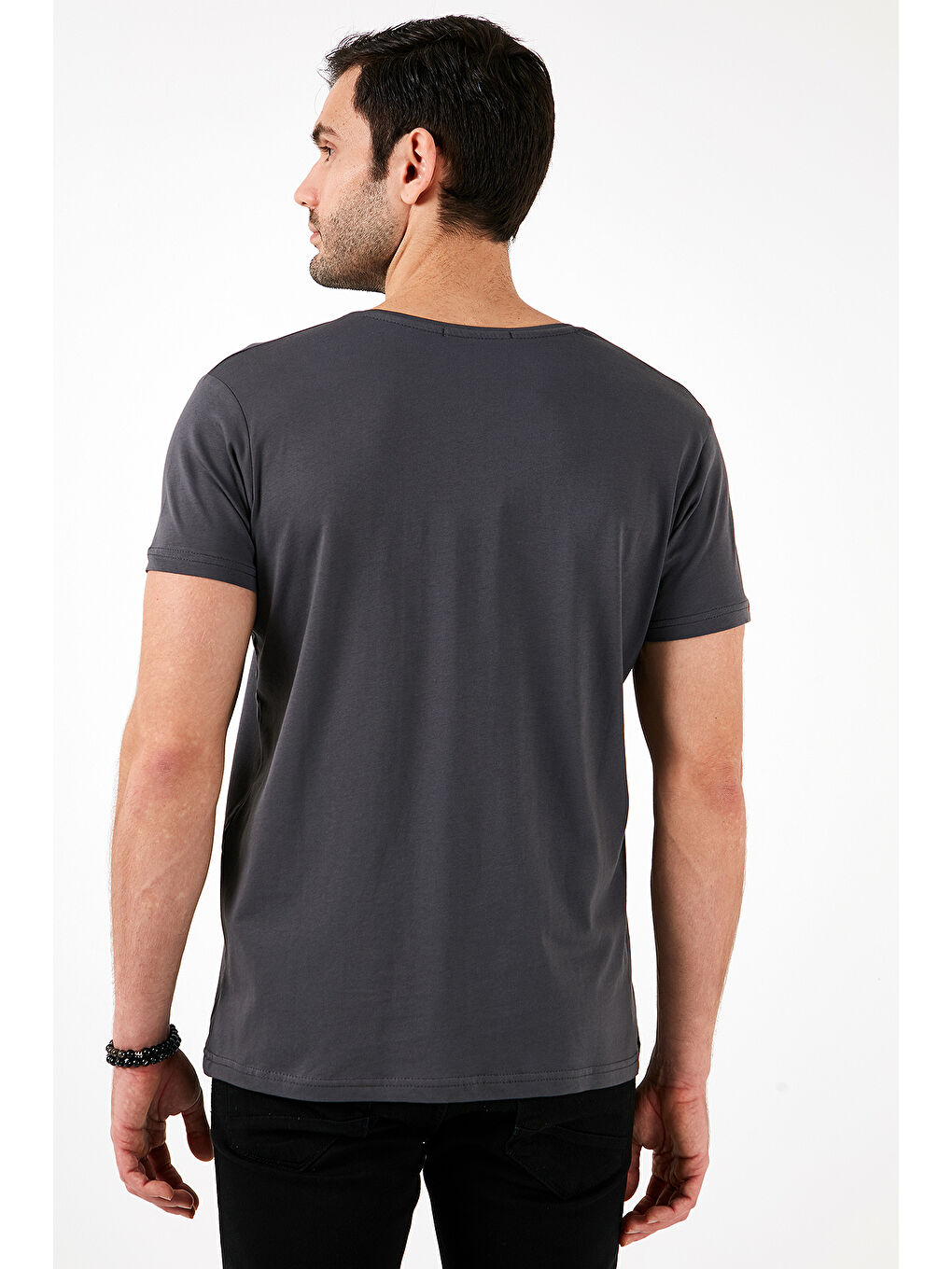 Gri Pamuklu Slim Fit Bisiklet Yaka Baskılı 3'lü Paket Tişört 541S31-5