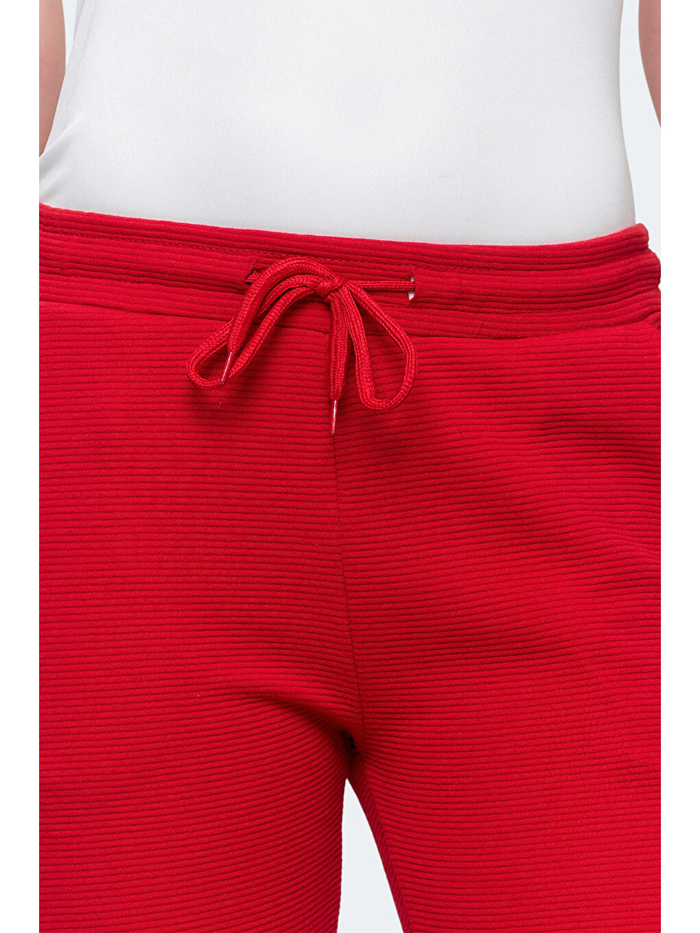 Poll 2 Li Set Kadın Cepli Slim Fit Bej - Kırmızı Eşofman Altı-6