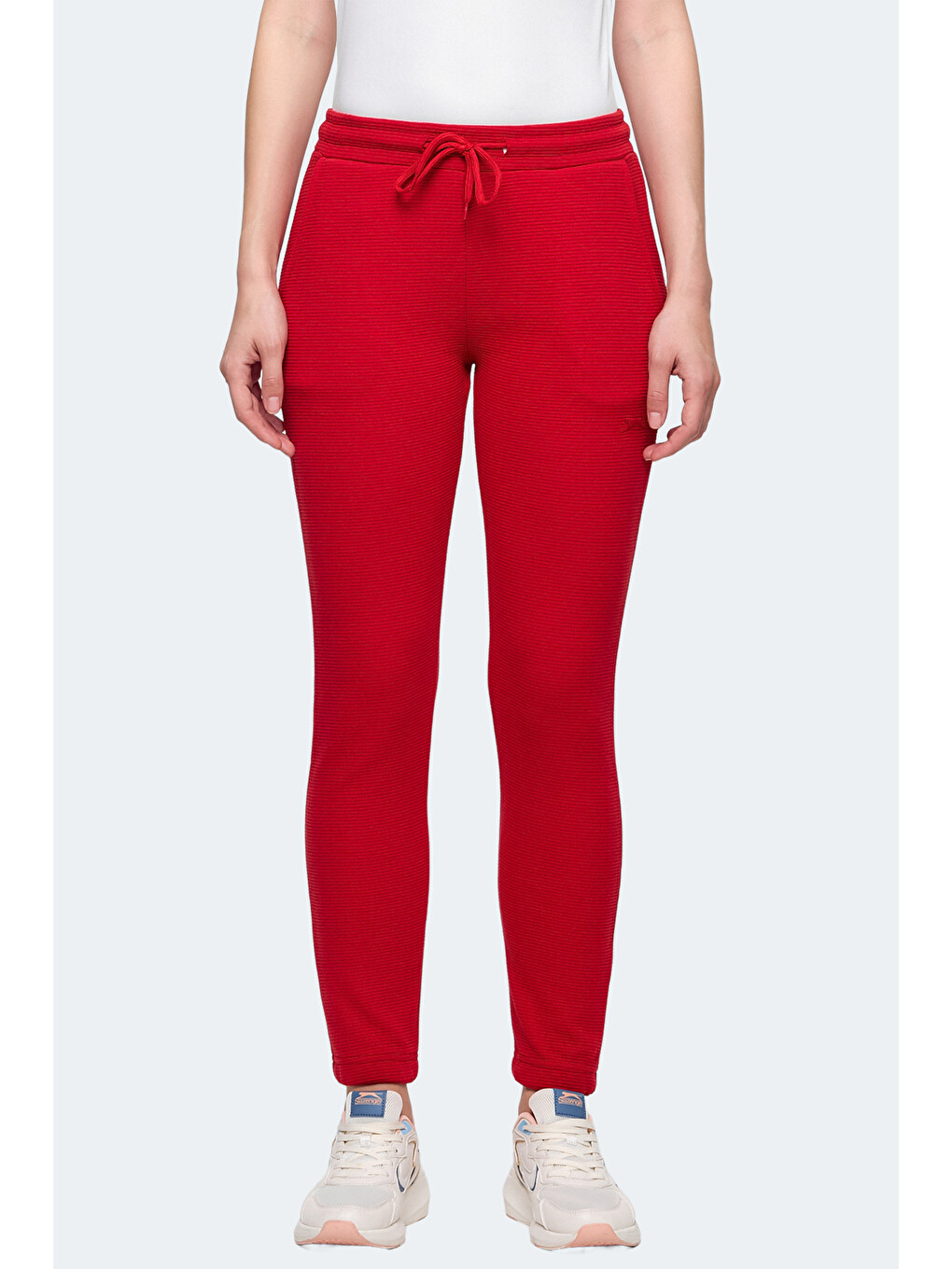 Poll 2 Li Set Kadın Cepli Slim Fit Bej - Kırmızı Eşofman Altı-7