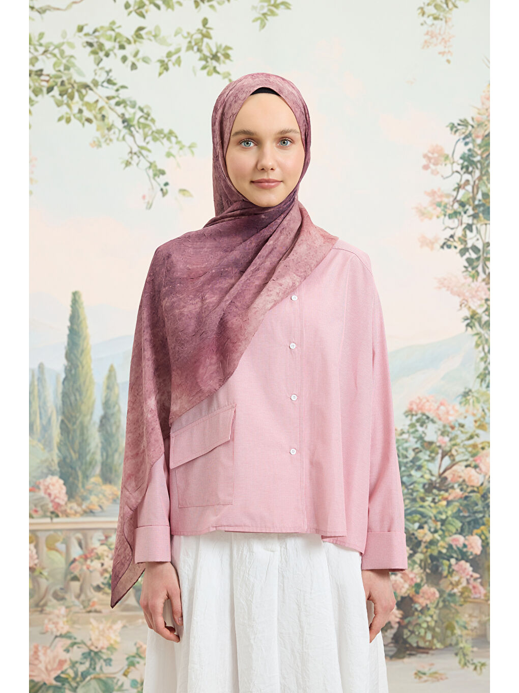 Vela Desenli Pamuk Şal Mürdüm-2