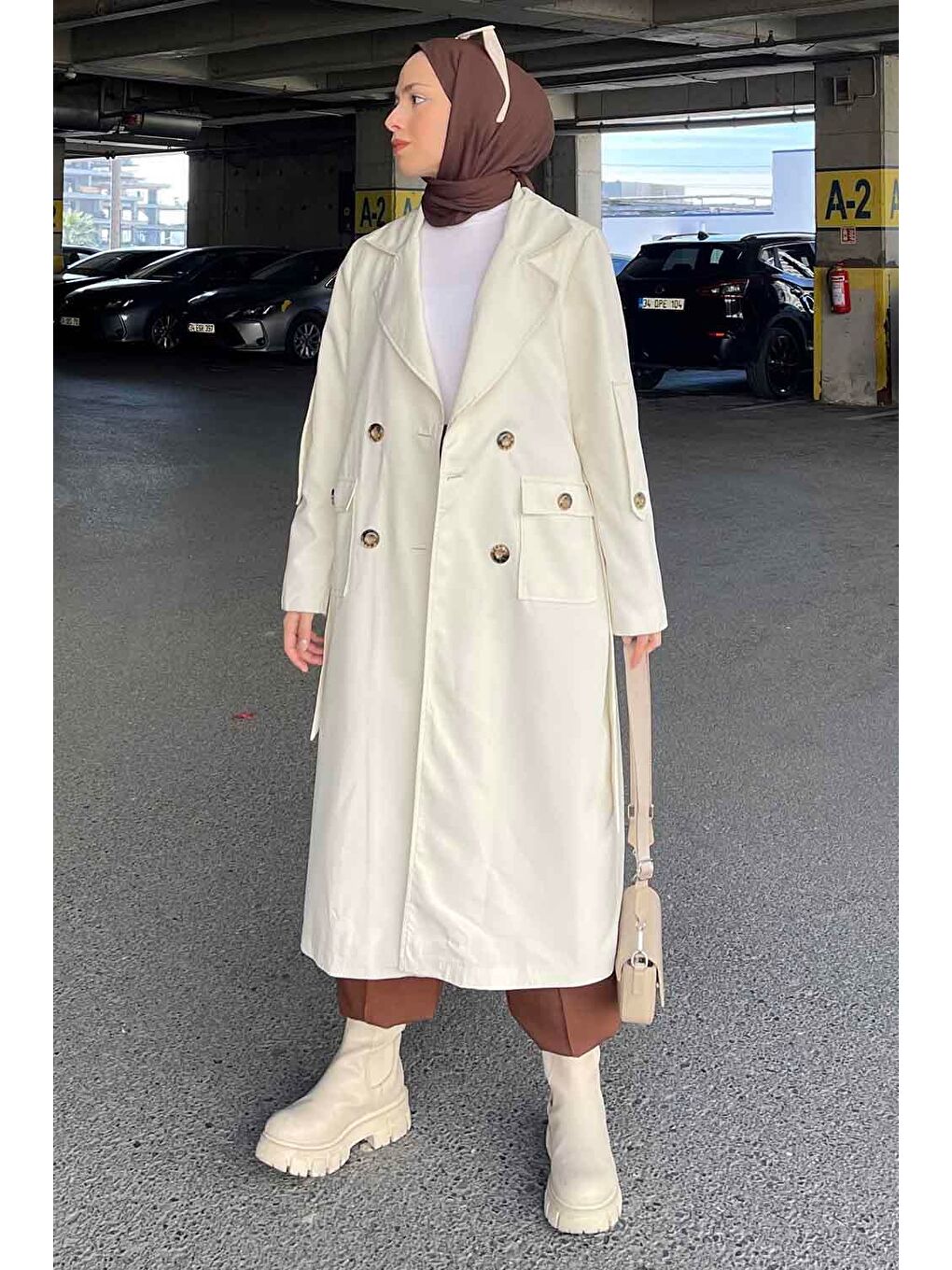 Ekru Pelican Ön Düğmeli Trençkot Krem-1