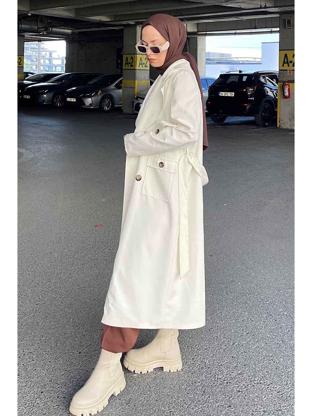 Ekru Pelican Ön Düğmeli Trençkot Krem-2