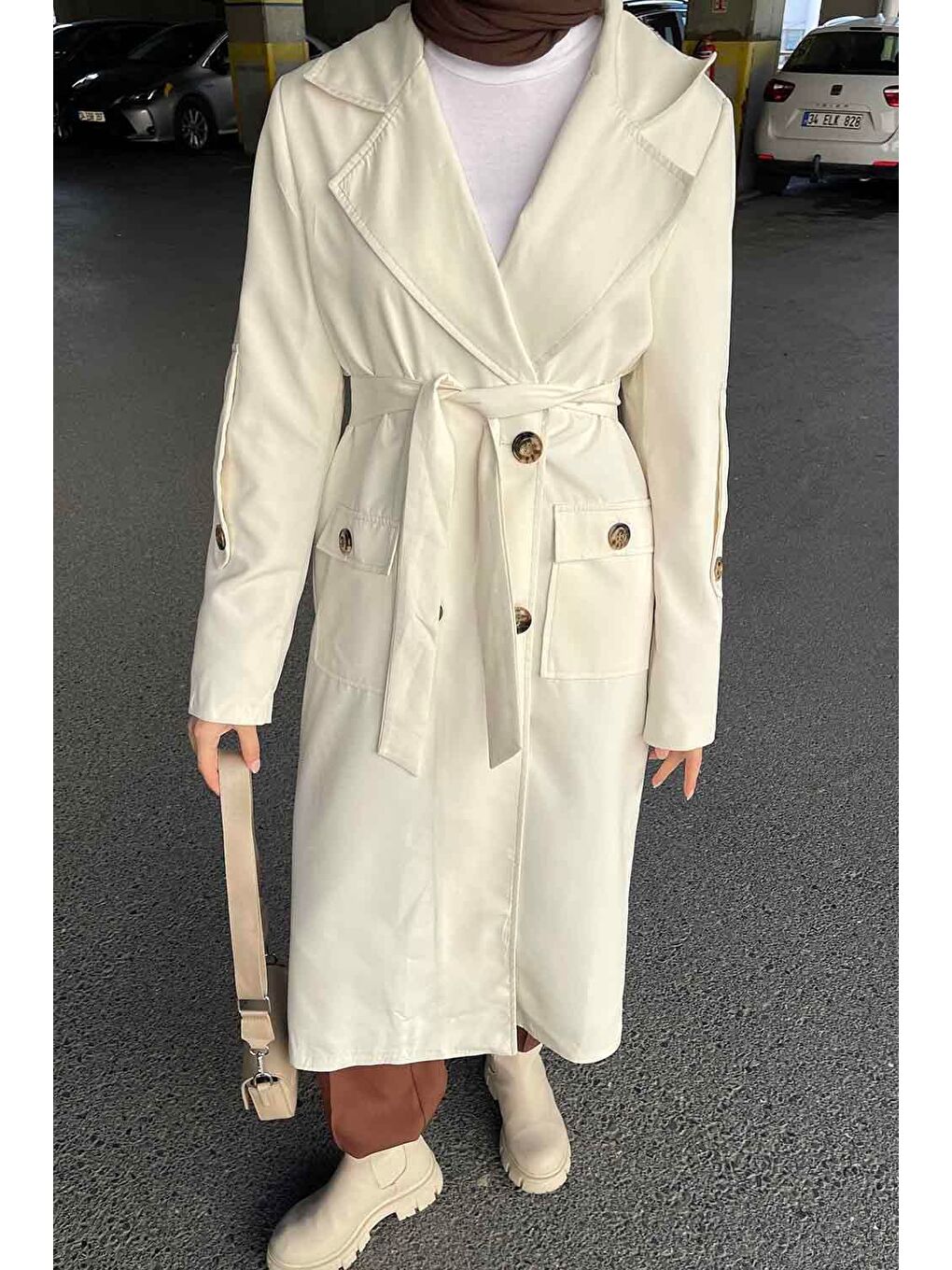 Ekru Pelican Ön Düğmeli Trençkot Krem-3