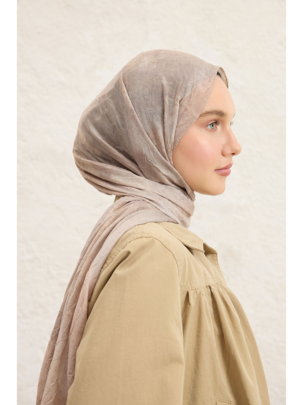 Bej Vela Desenli Pamuk Şal Taş-1