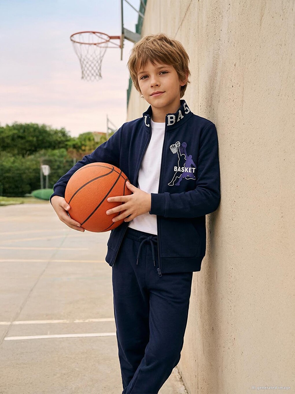 Boys Basket Baskılı 6-9 Yaş Eşofman Takımı - Lacivert