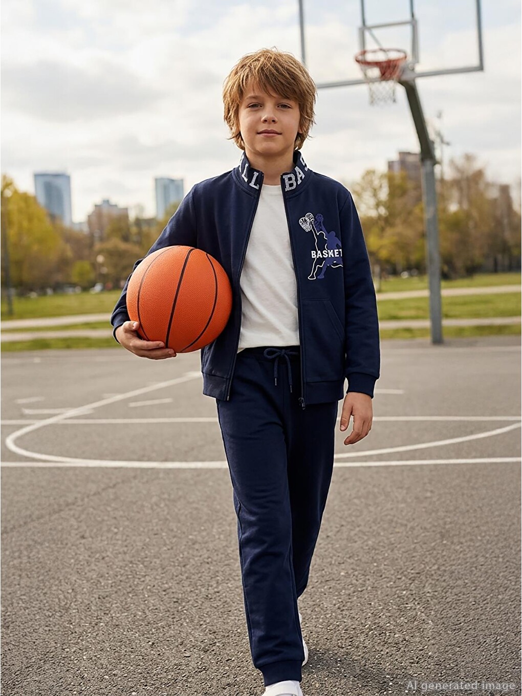 Boys Basket Baskılı 6-9 Yaş Eşofman Takımı - Lacivert-4