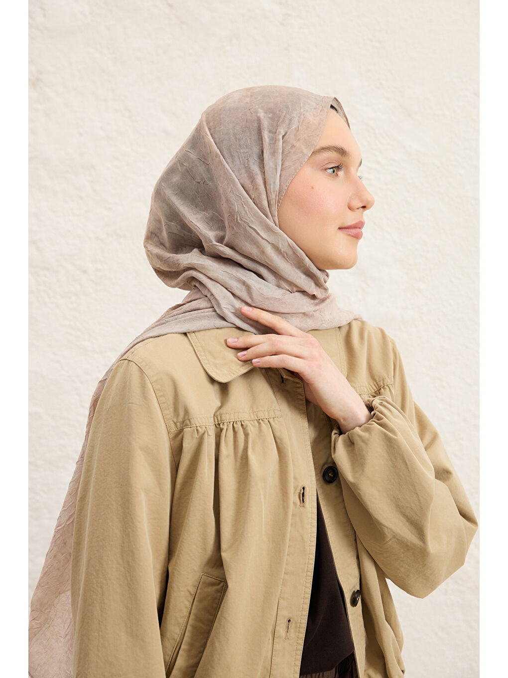 Bej Vela Desenli Pamuk Şal Taş-2