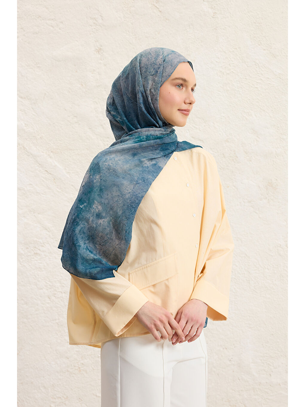 Mavi Vela Desenli Pamuk Şal Okyanus-1