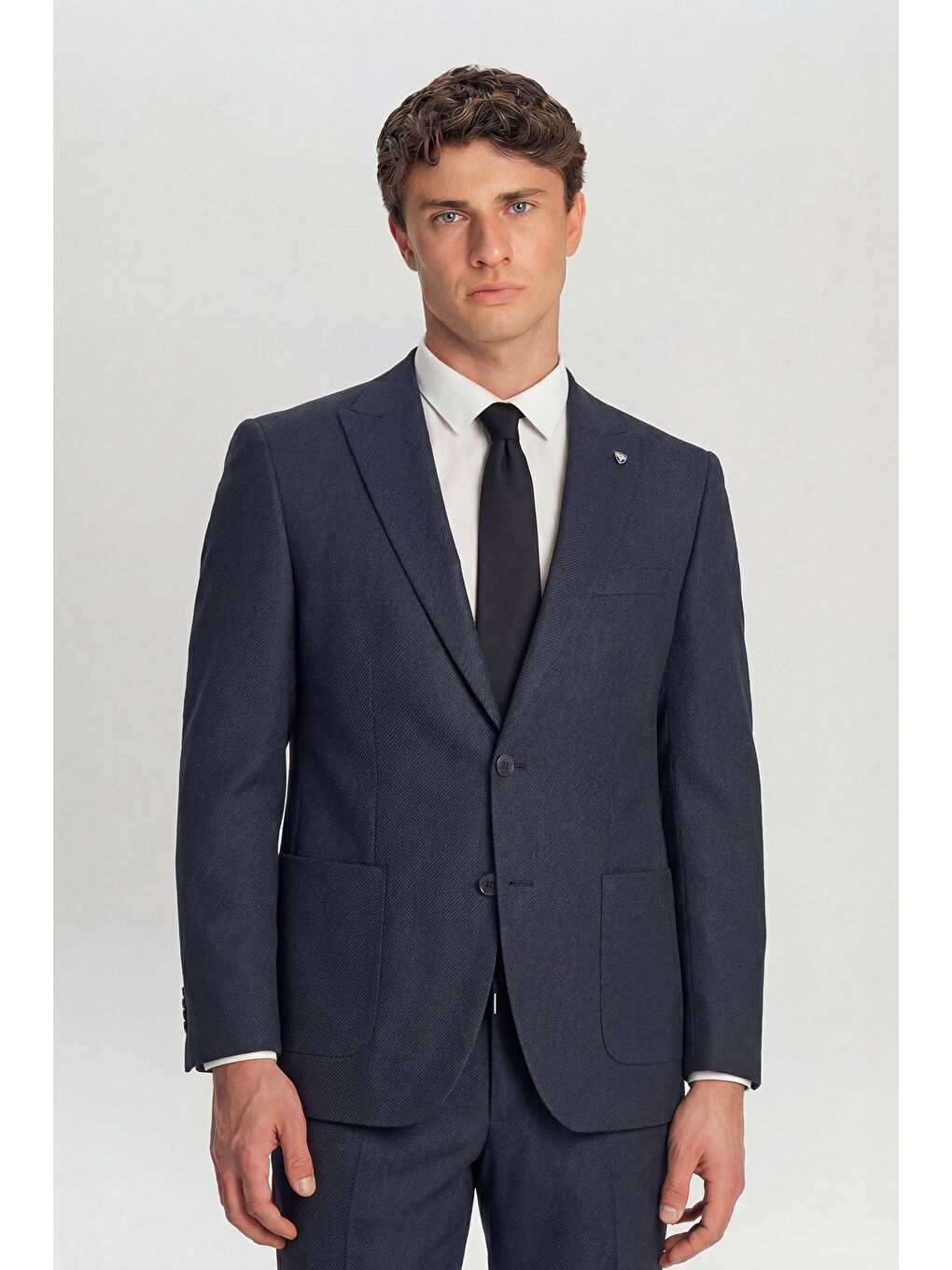 Lacivert Erkek Siyah Slim Fit Şal Yaka 6 Drop Diyagonal Smokin Takım Elbise