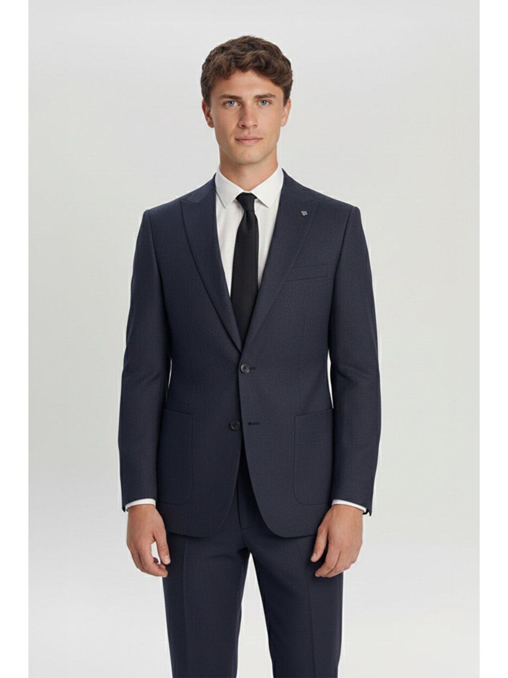 Lacivert Erkek Siyah Slim Fit Şal Yaka 6 Drop Diyagonal Smokin Takım Elbise-1