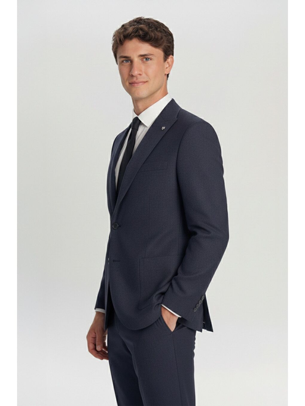 Lacivert Erkek Siyah Slim Fit Şal Yaka 6 Drop Diyagonal Smokin Takım Elbise-2
