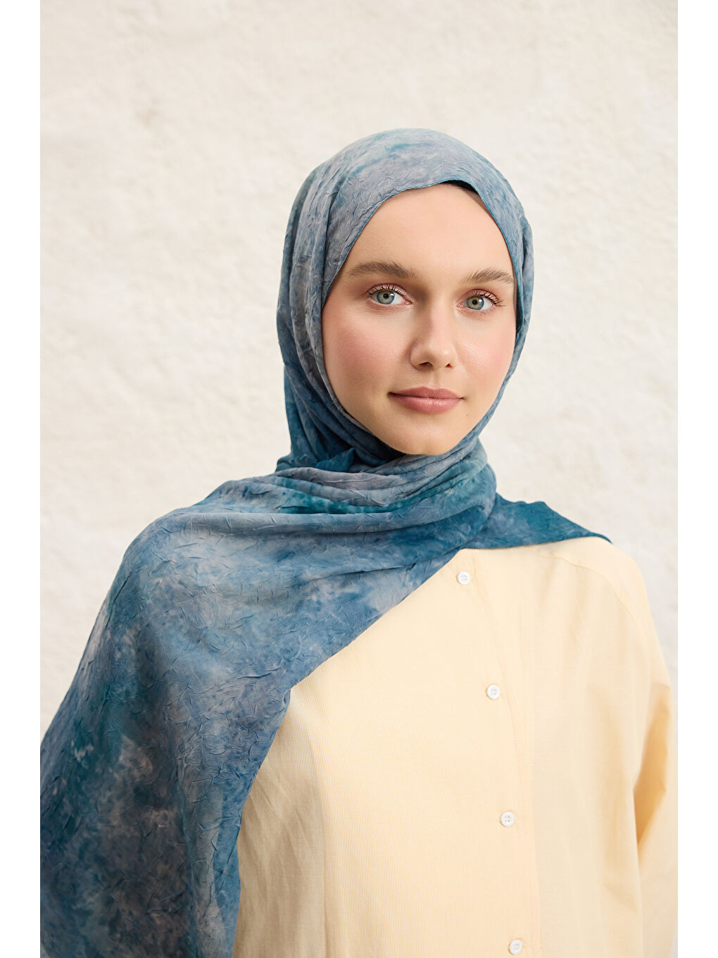 Mavi Vela Desenli Pamuk Şal Okyanus-2