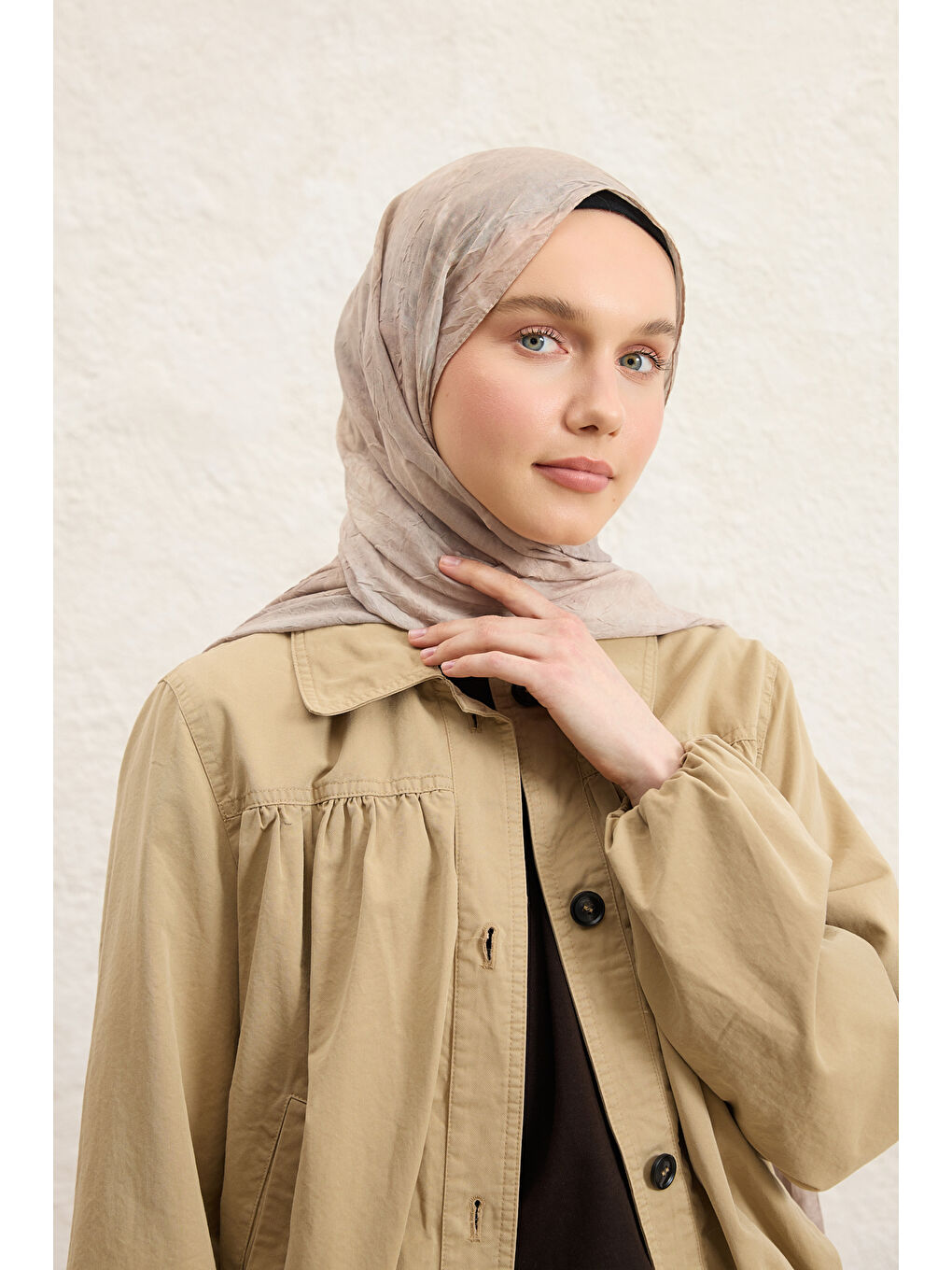 Bej Vela Desenli Pamuk Şal Taş-4