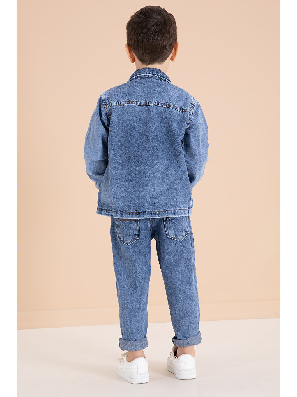 Lacivert Yazı Nakışlı Ceketli 3'lü Erkek Çocuk Jean Takım 20001-4