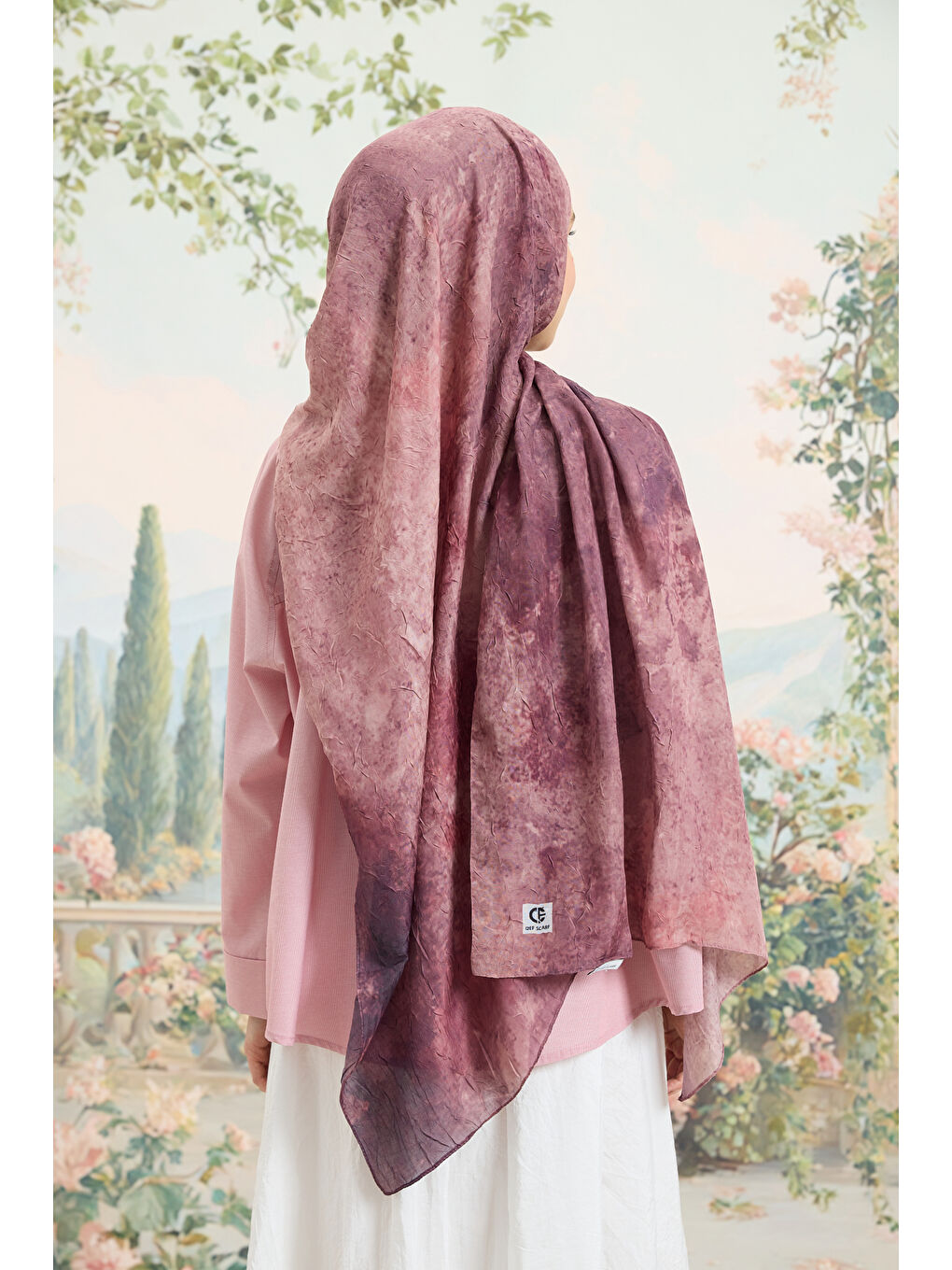 Vela Desenli Pamuk Şal Mürdüm-4