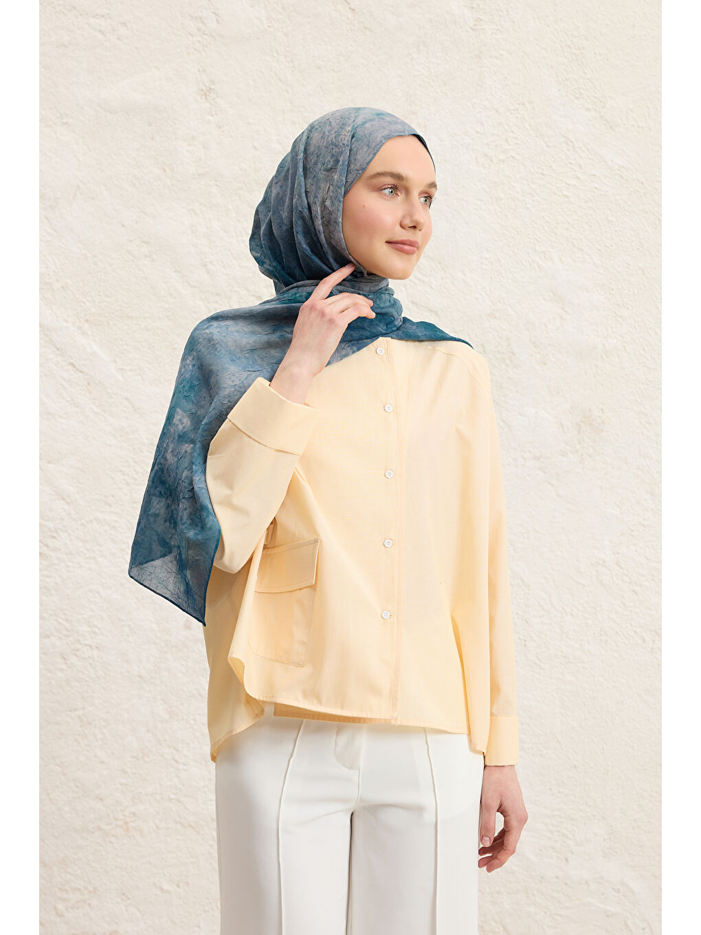 Mavi Vela Desenli Pamuk Şal Okyanus-3