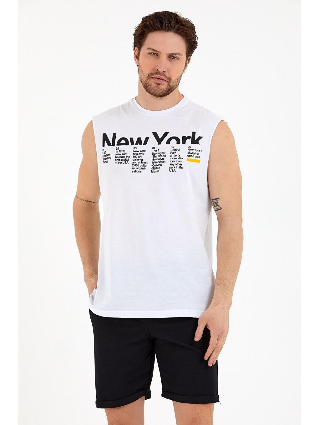 Süperlife Beyaz Erkek Bisiklet Yaka Regular Fit New York Baskılı Tişort SPR22TS125