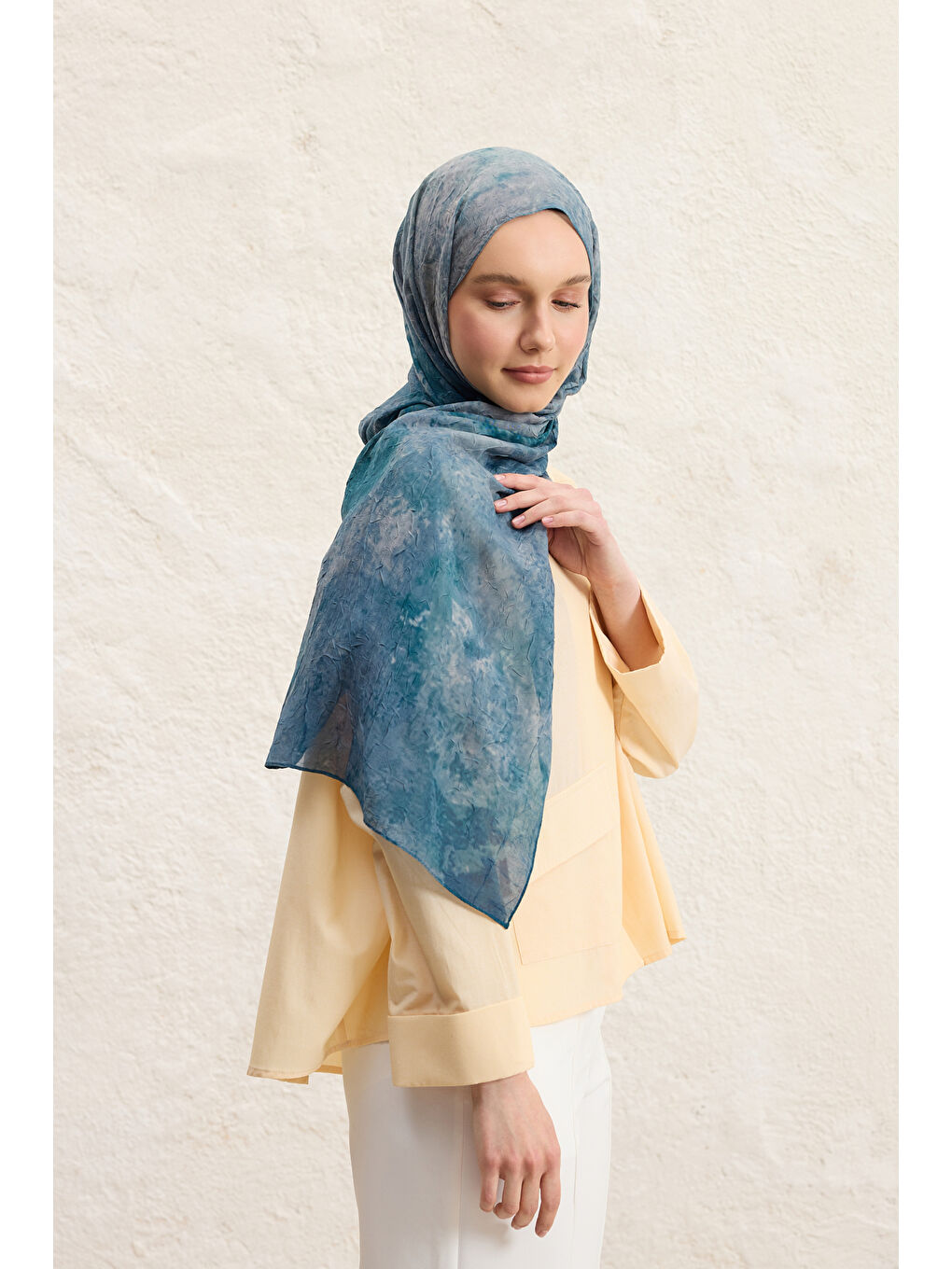 Mavi Vela Desenli Pamuk Şal Okyanus-4