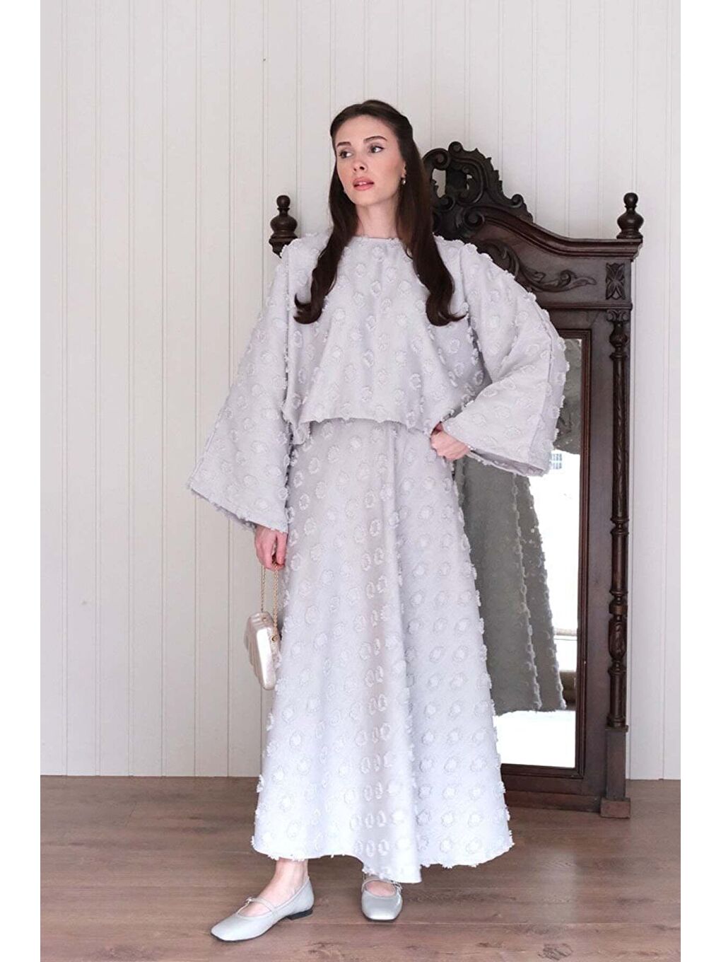 Buz Gri Püskül Detay Etek Takım-1