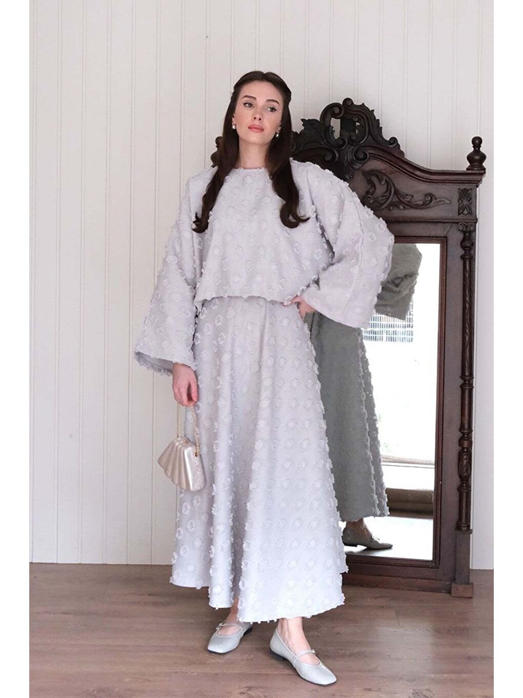 Buz Gri Püskül Detay Etek Takım-2